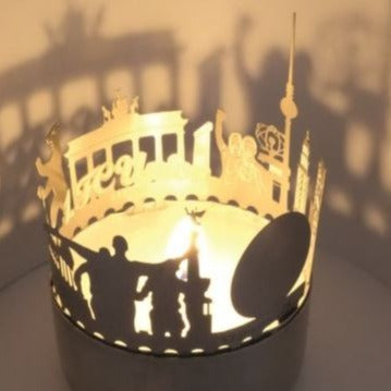Union Berlin Teelicht-Silhouette Edelstahl – Skyline Fan-Licht